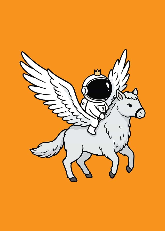 Astronaut riding a winged horse