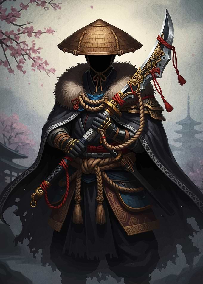 Samurai Warrior with Sword and Hat