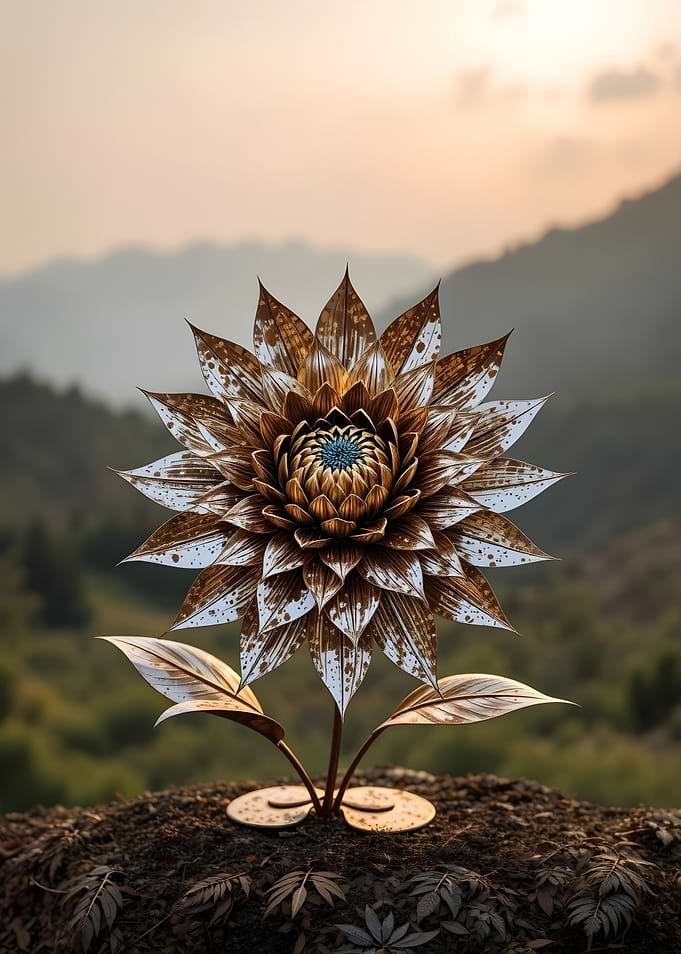 Metallic Flower in Mountain Landscape