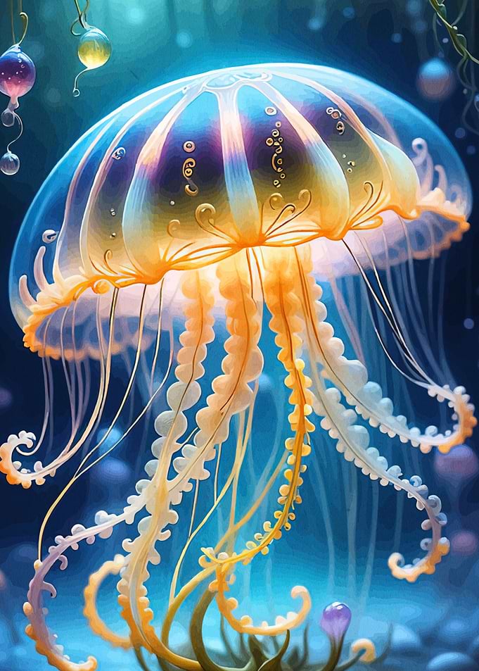 Glowing Jellyfis Deep Sea