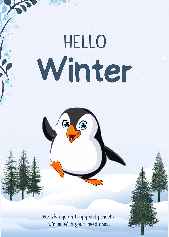 Hello Winter Penguin Illustration