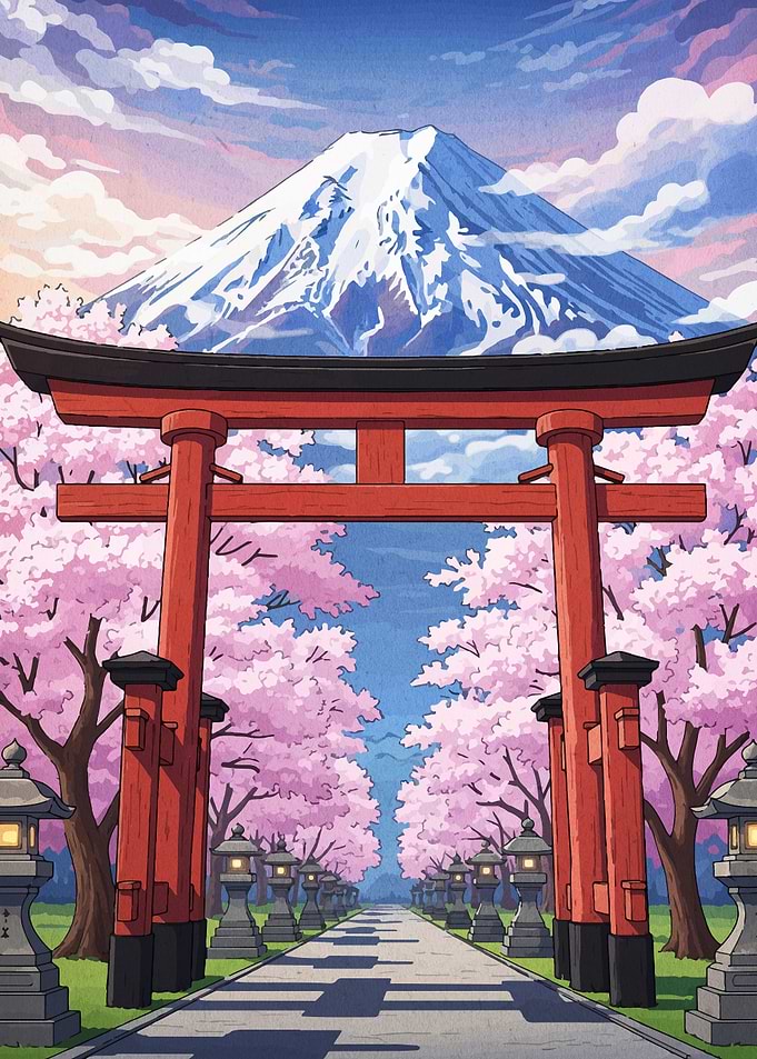 Mount Fuji and Cherry Blossoms