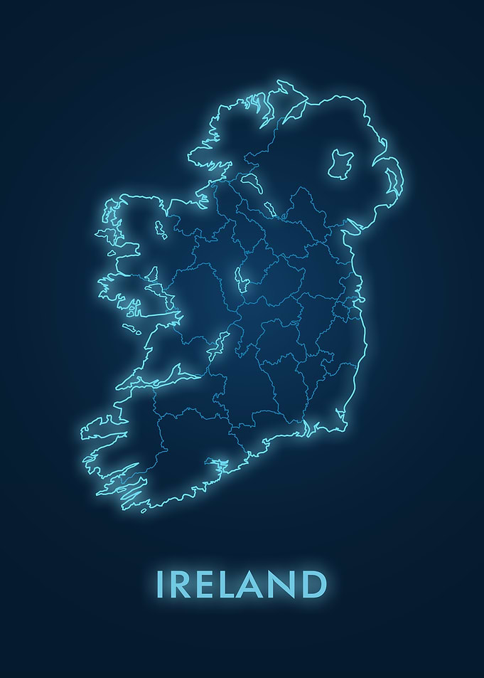 Ireland Map Neon Blue