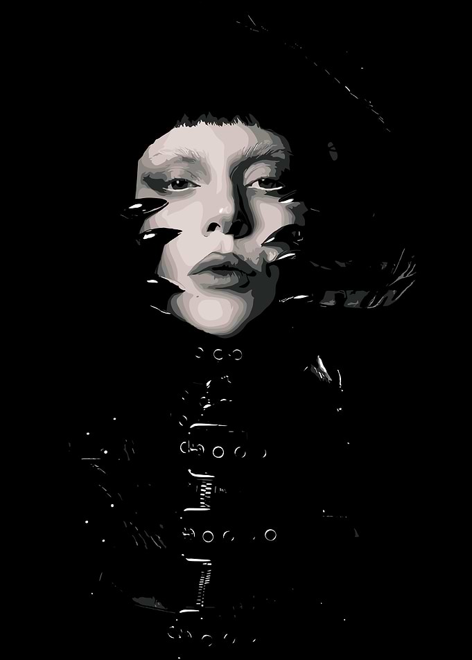 Lady gaga Monochrome Portrait with Dark Fashion Elements