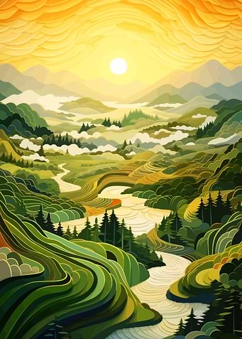 Scenic Mountain Landscape with River