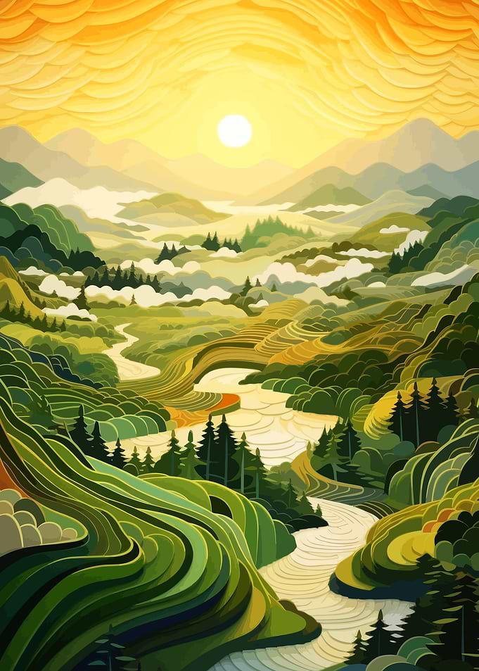 Scenic Mountain Landscape with River