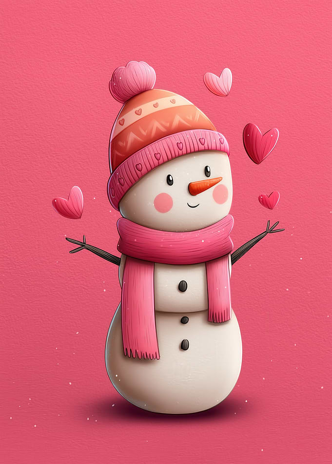 Cute Snowman with Pink Hearts