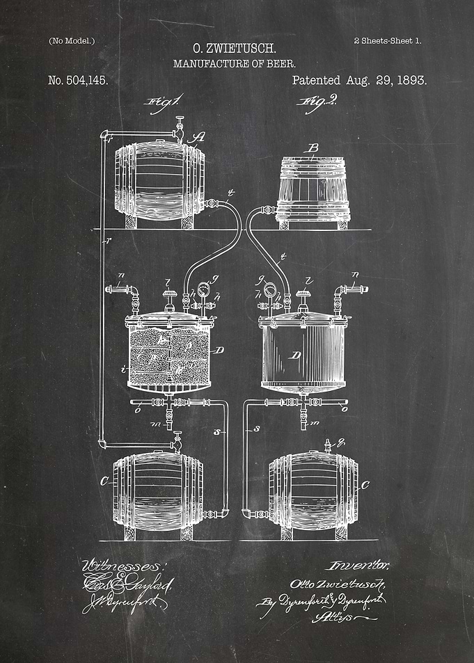 Beer Manufacture Patent Drawing 1893
