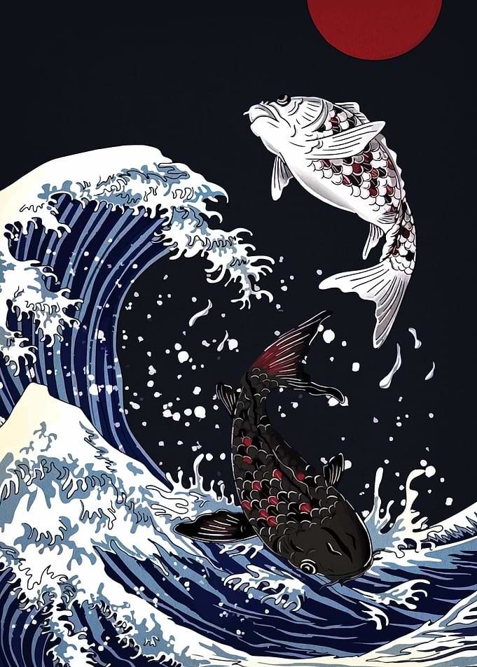 Koi Fish and Wave Art