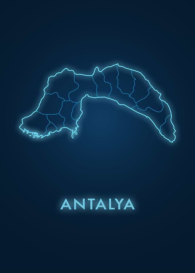 Antalya Map Neon Blue