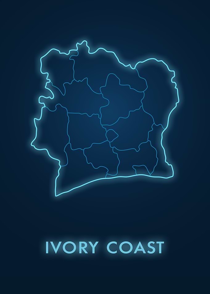 Ivory Coast Neon Map
