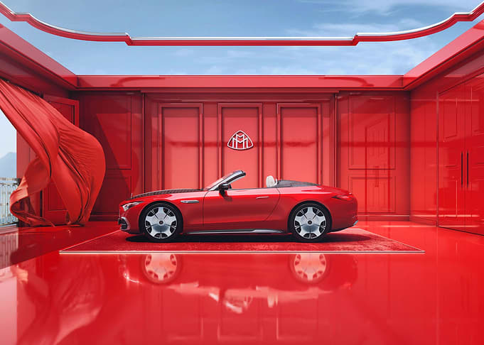 Red Maybach convertible in red room