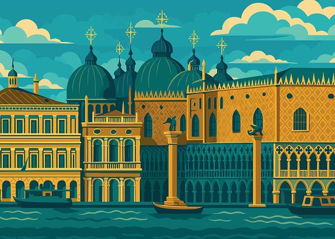 Venice cityscape illustration with boats