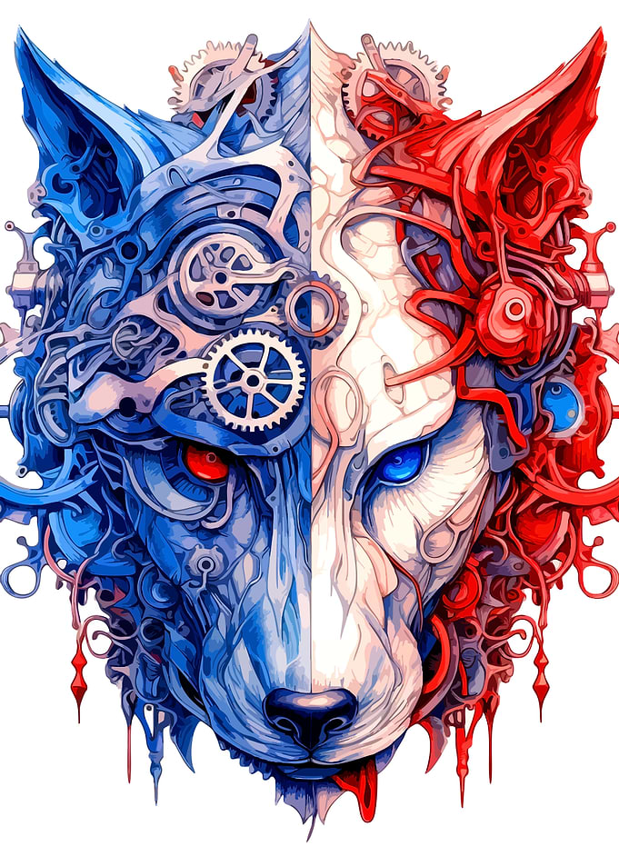 Mechanical Wolf Head Art