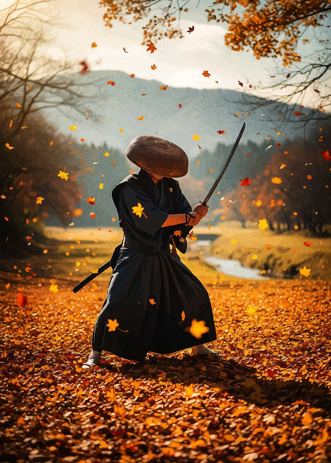 Samurai in Autumn Landscape