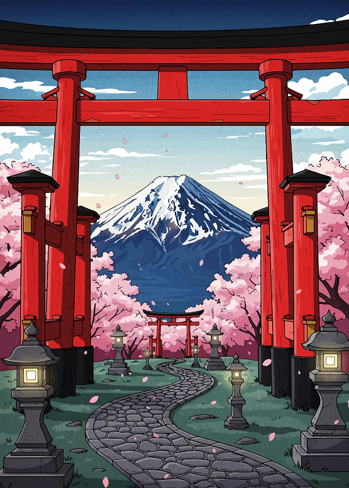 Mount Fuji and Torii Gates Landscape