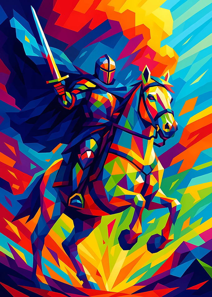 Colorful Knight on Horseback Digital Art