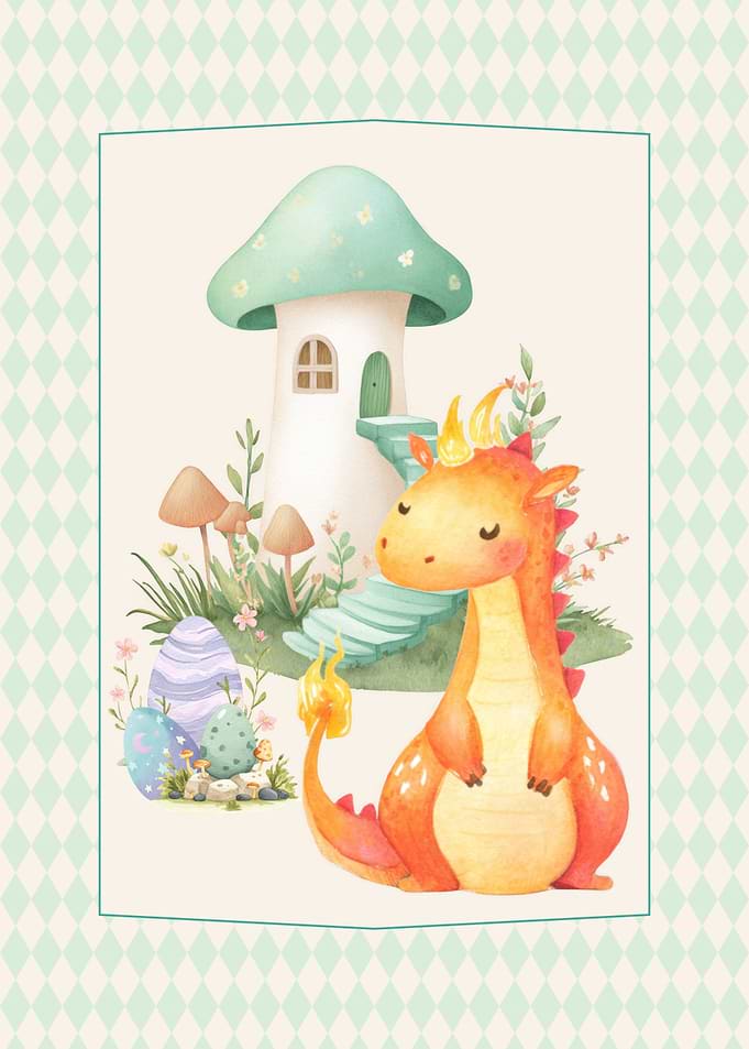 Cute Dragon with Mushroom House
