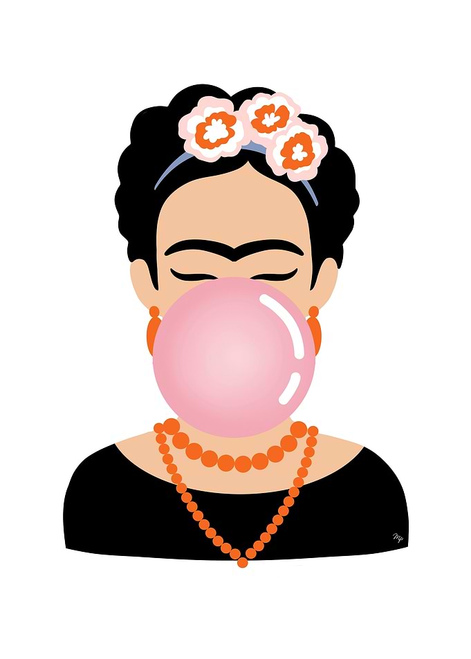 Painter Frida Kahlo Pink Bubble Gum Portrait