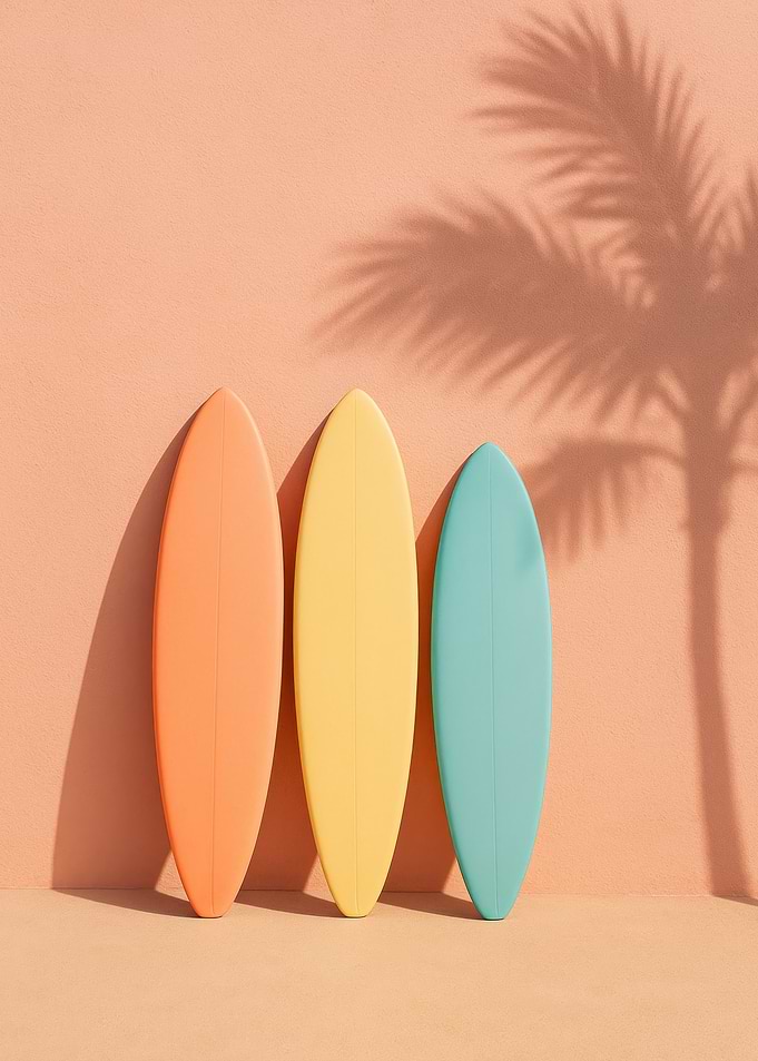 Colorful Surfboards with Palm Tree Shadow