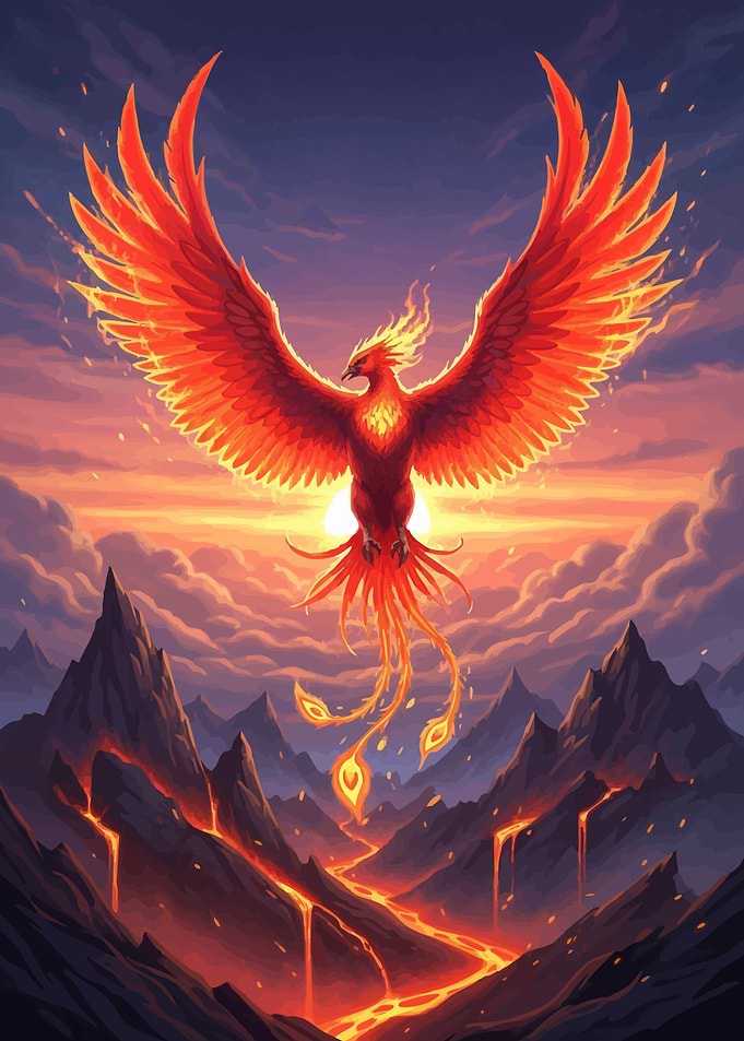 Fiery Phoenix Rising Lava Landscape