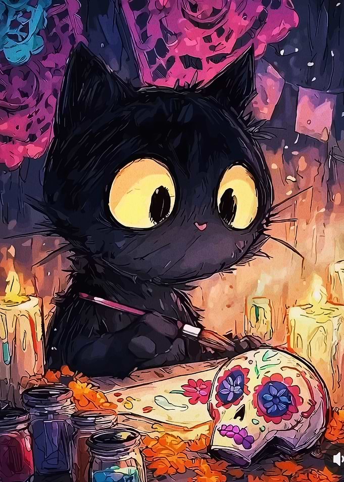 Black Cat Painting Day of the Dead