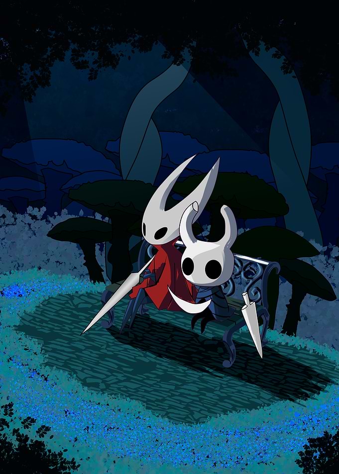 Hollow Knight characters in a forest