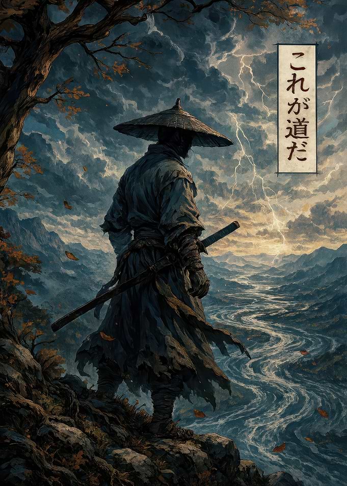Samurai in Stormy Landscape