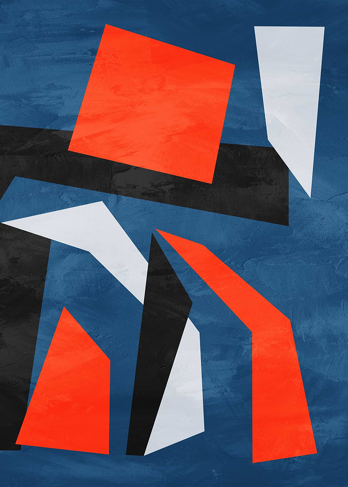 Abstract Geometric Composition in Blue, Red, Black