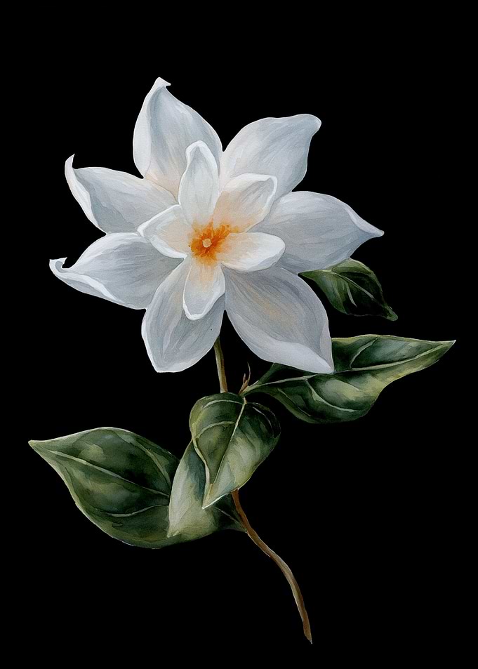 Jasmine Flower Painting on Black Background
