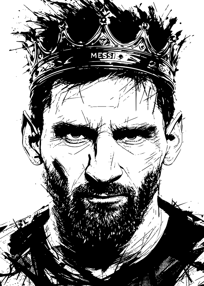Messi King Black and White Portrait