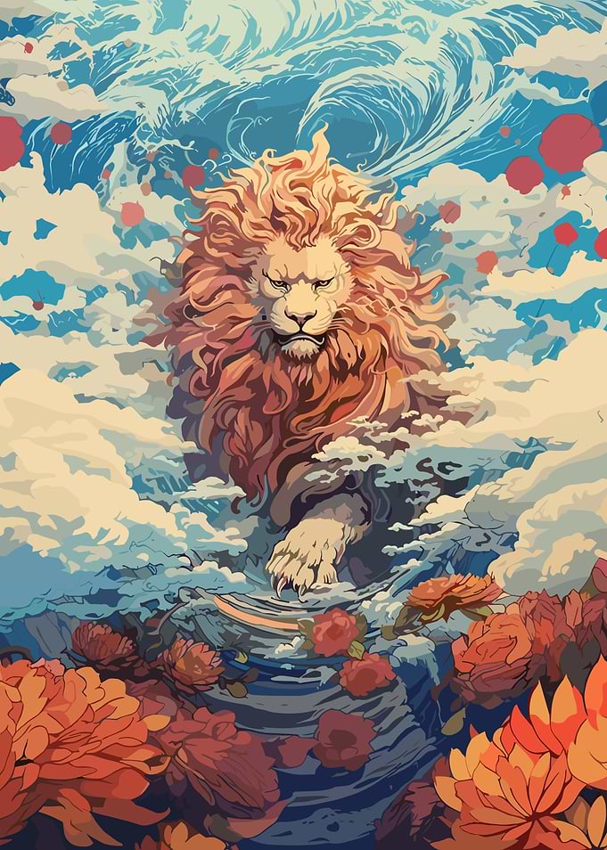 Lion in the Sky and Flowers