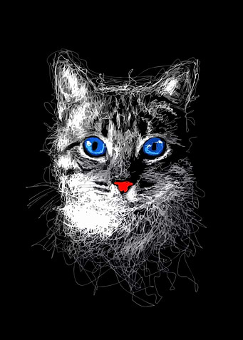 Abstract Cat Portrait with Bright Eyes