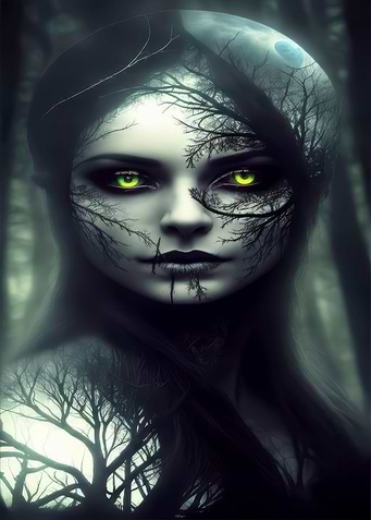 Ethereal Forest Woman with Glowing Eyes
