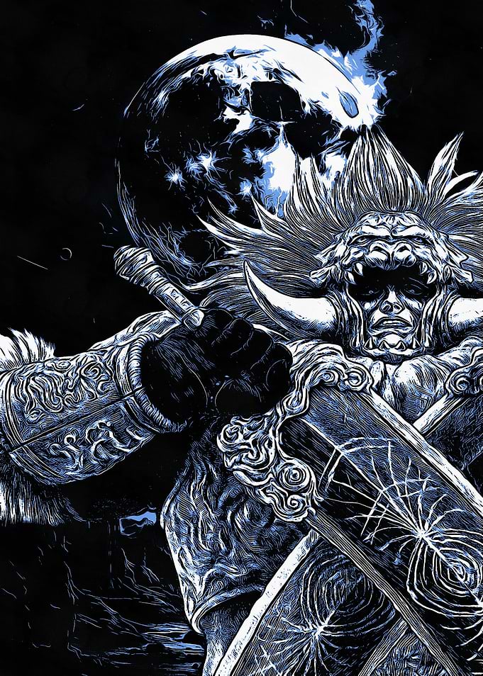 Warrior with Sword and Moon