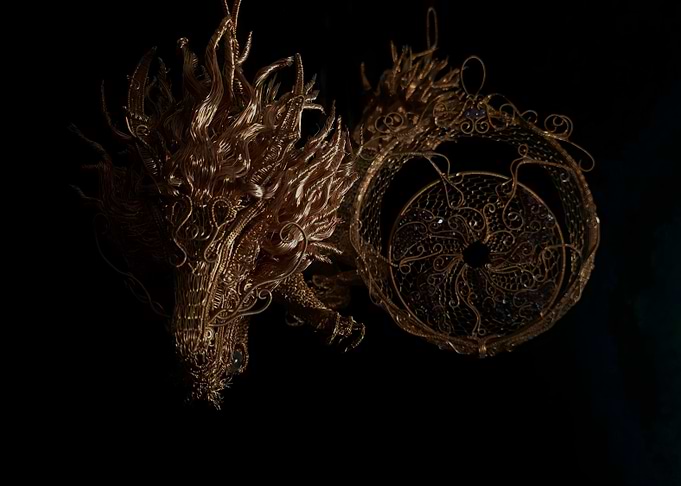 A copper woven Chinese dragon and dreamcatcher