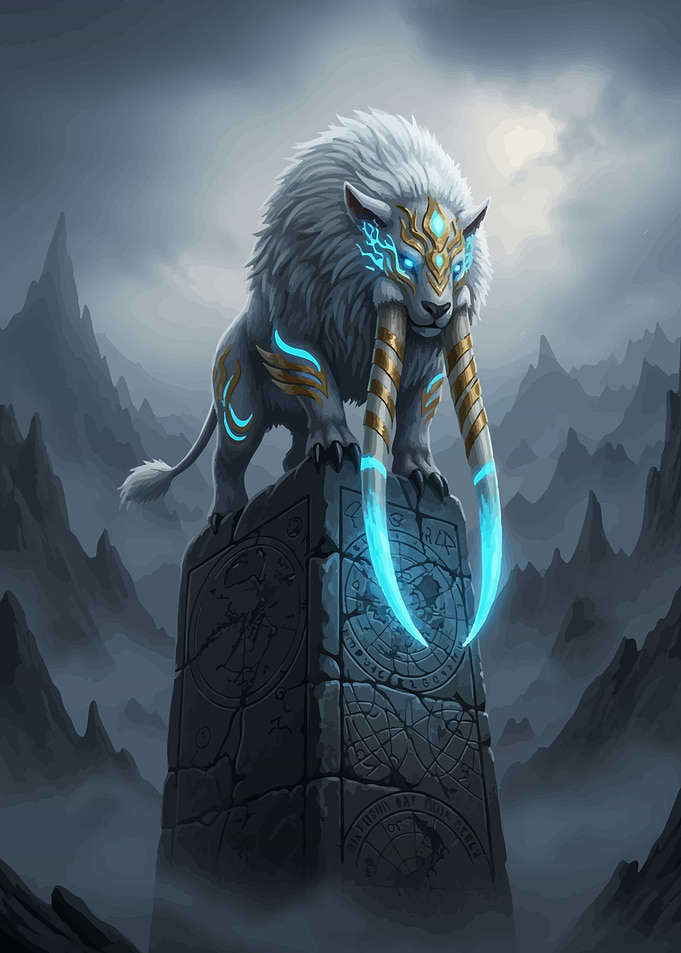 Mystical Lion Guardian Stone Pillar