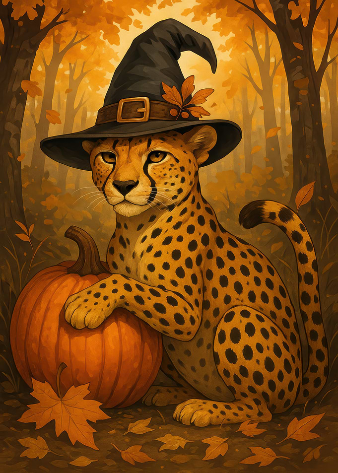 Cheetah Witch with Pumpkin