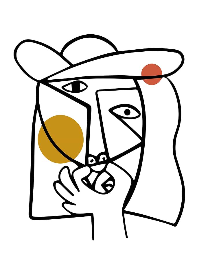 Abstract Line Art Woman with Hat