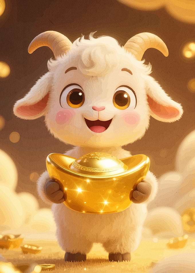Cute Goat Holding Ingot