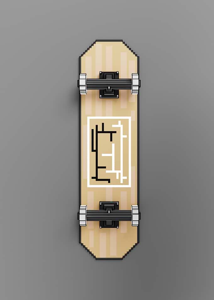 Pixelated Skateboard with Abstract Design