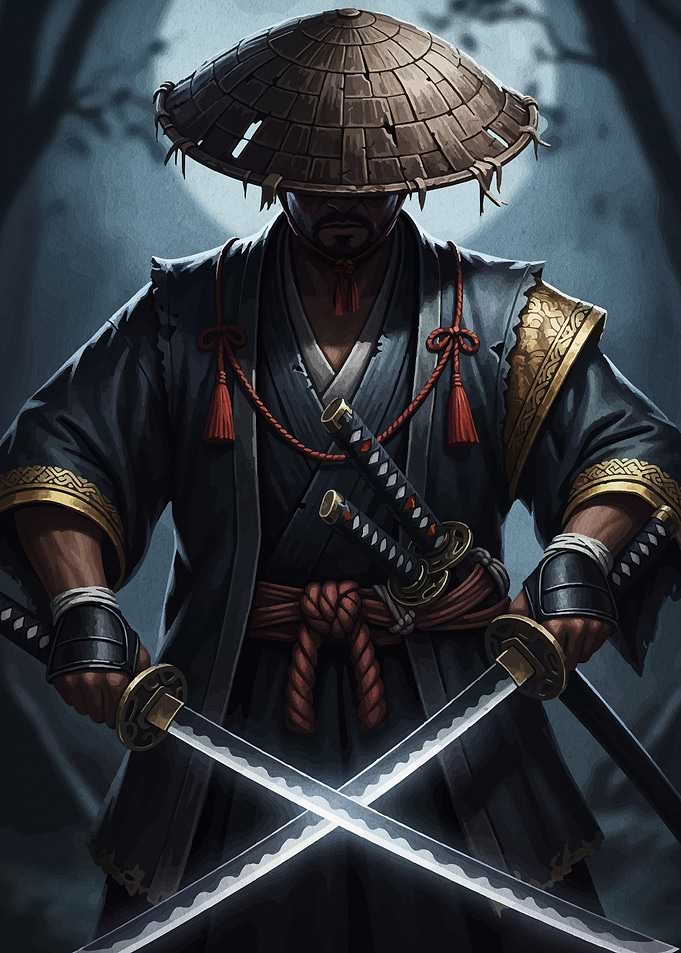 Samurai Warrior with Crossed Swords