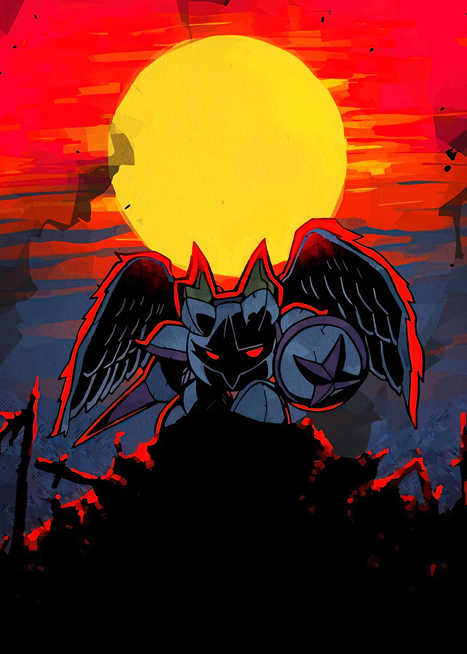Winged Knight Under a Yellow Moon