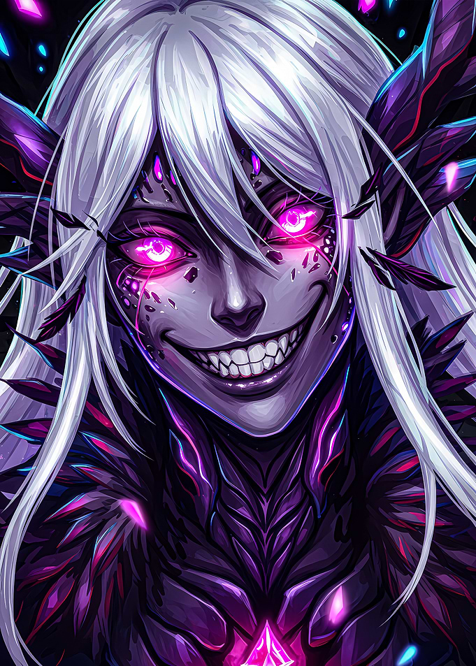 Creepy Smiling Character with Glowing Eyes