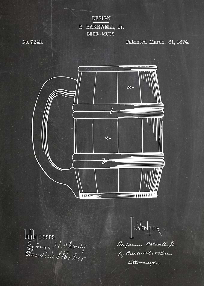 Beer Mug Patent Blueprint Art