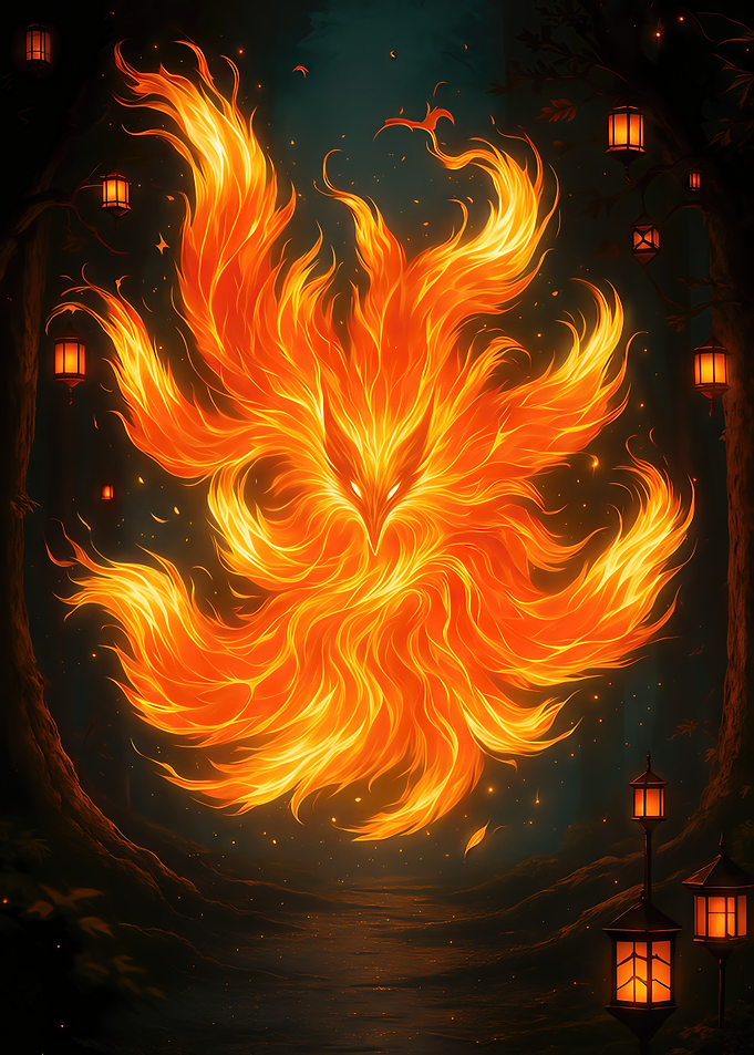 Nine-tailed Fox Spirit in Forest