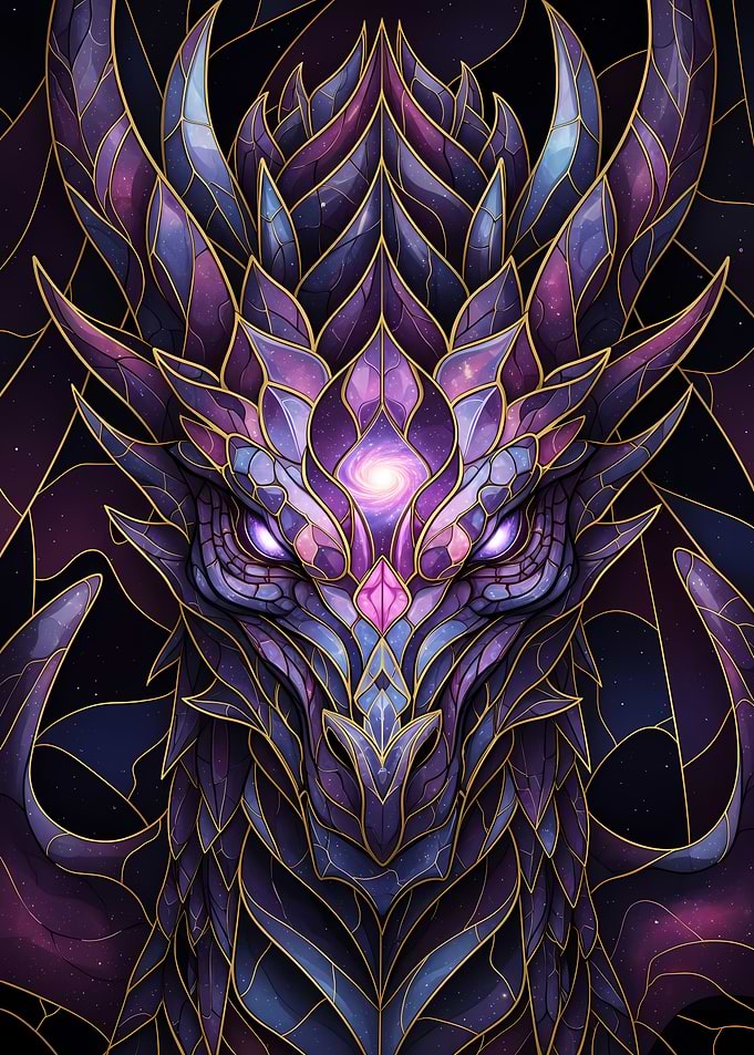 Stained Glass Dragon with Galaxy Details