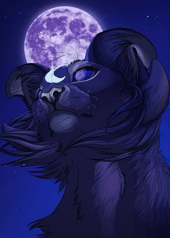 Blue Feline Under Moonlight