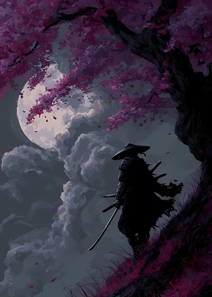 Samurai Under Cherry Blossom Tree