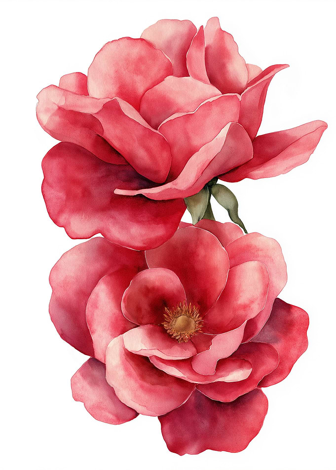 Watercolor Roses on White Background
